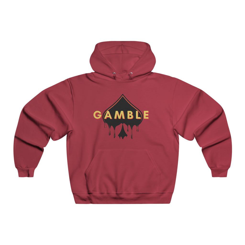 Red  poker hoodie featuring the iconic Gamble Drip logo. Made from a soft cotton-polyester blend, this hoodie provides comfort and style for poker enthusiasts and competitive players.