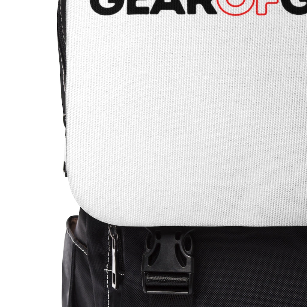 Black  and white poker backpack shot from side.  made from durable Oxford canvas, featuring multiple compartments for poker accessories. Includes padded straps, secure zippers, and a sleek design, perfect for poker enthusiasts and tournament players