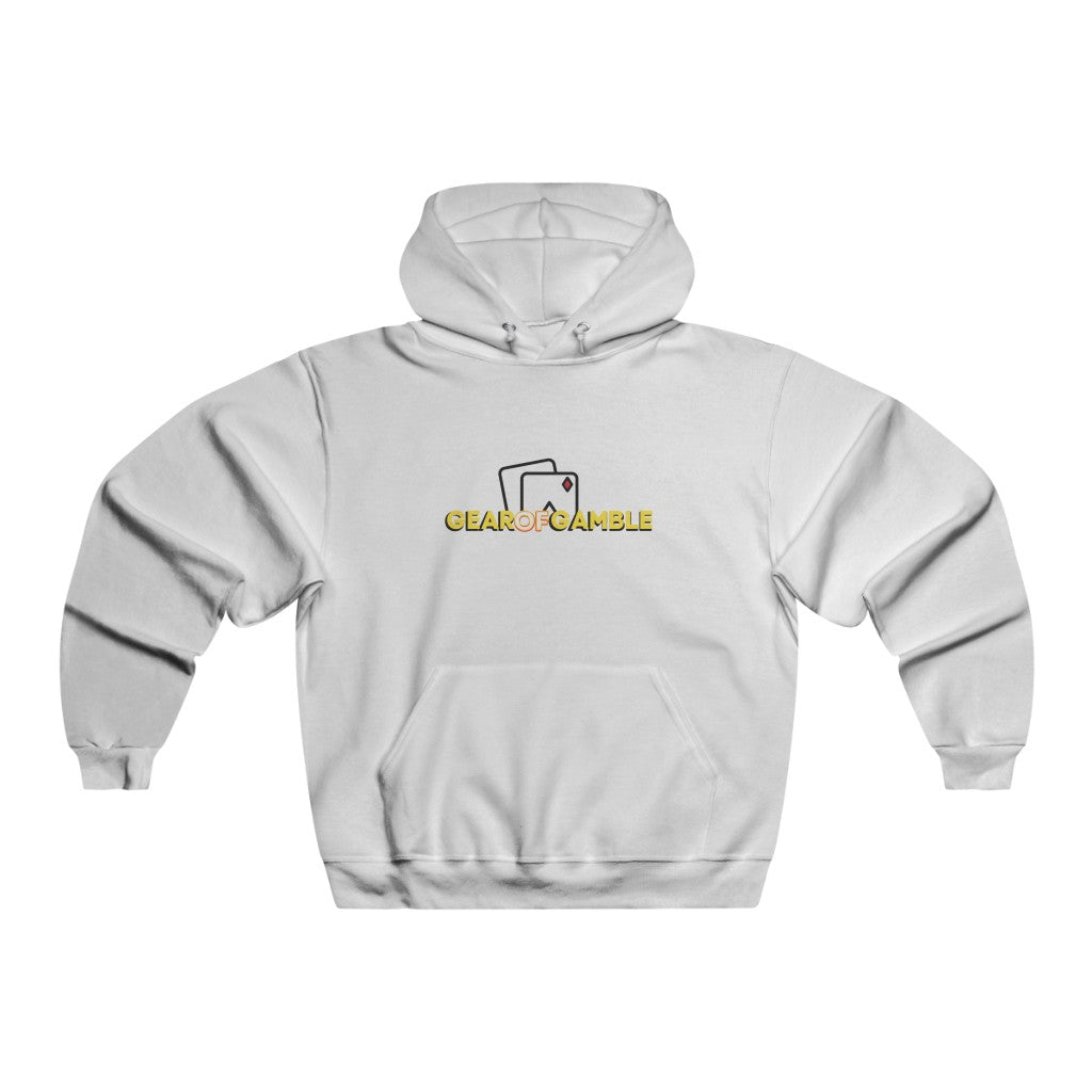 White poker hoodie featuring the bold Gear of Gamble logo on the front, perfect poker clothing for confident players who want to rep their passion for the game. Made from a soft cotton blend for comfort during long poker sessions.