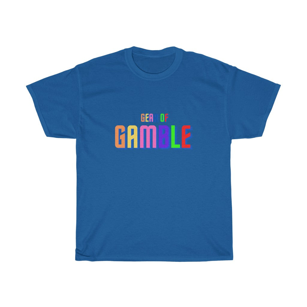 Dark Blue poker t-shirt featuring the bold Gear of Gamble logo on the front, crafted from soft cotton for a comfortable fit. Perfect poker clothing for players who love to represent their passion for the game