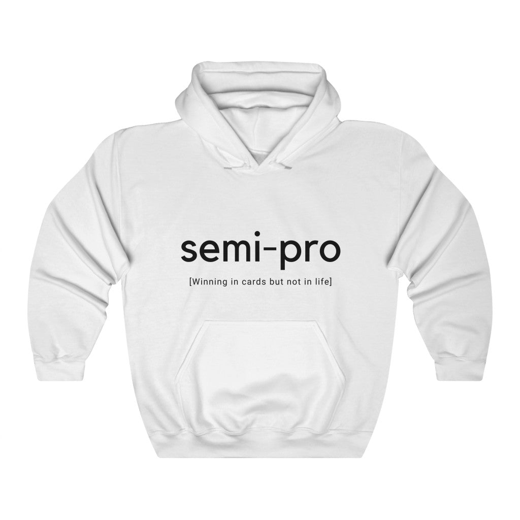 colorful hoodie featuring ‘Semi-Pro: Winning in Cards but Not Life’ or ‘Free Donkey Lessons’ text on the front, ideal poker apparel for players with a sense of humor