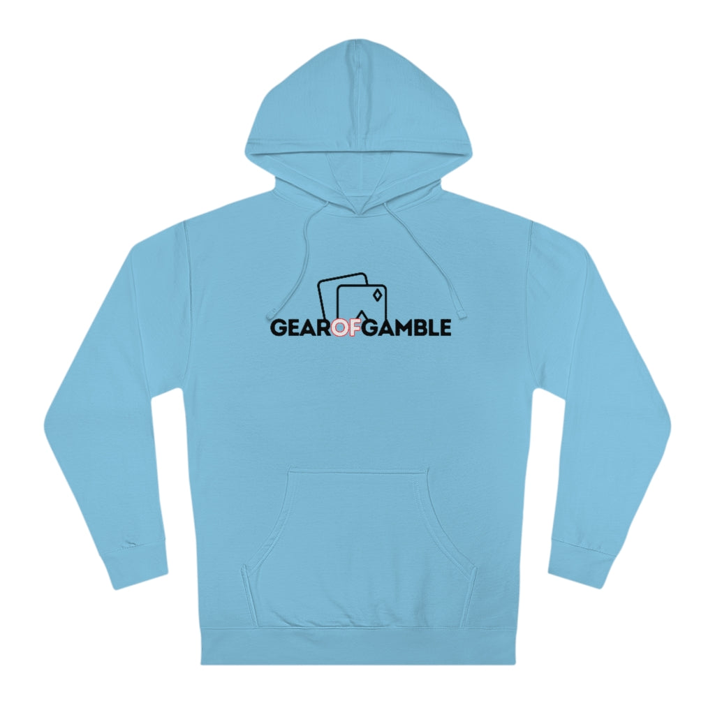Light blue poker hoodie featuring the bold Gear of Gamble logo on the front. Made from a soft cotton blend for ultimate comfort during long poker sessions, perfect poker apparel for players who want to rep their poker lifestyle