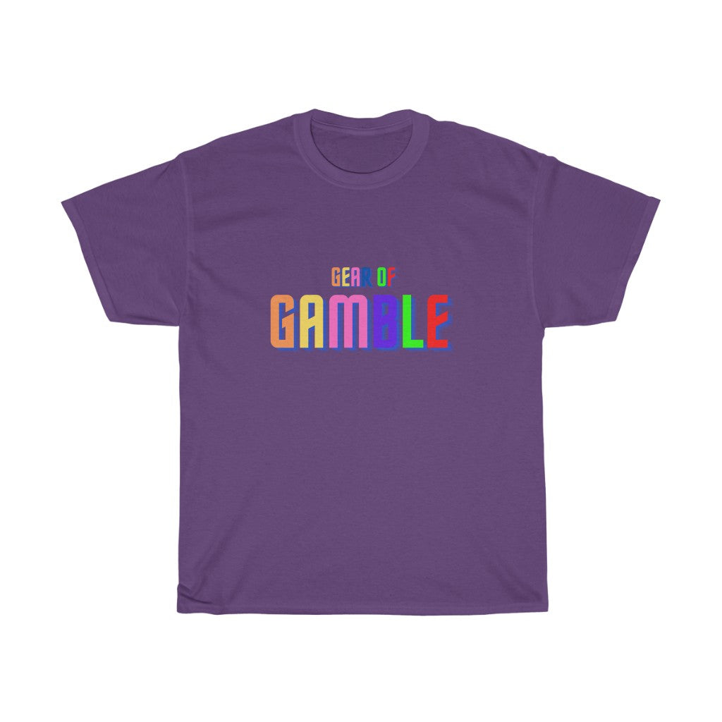 Purple poker t-shirt featuring the bold Gear of Gamble logo on the front, crafted from soft cotton for a comfortable fit. 